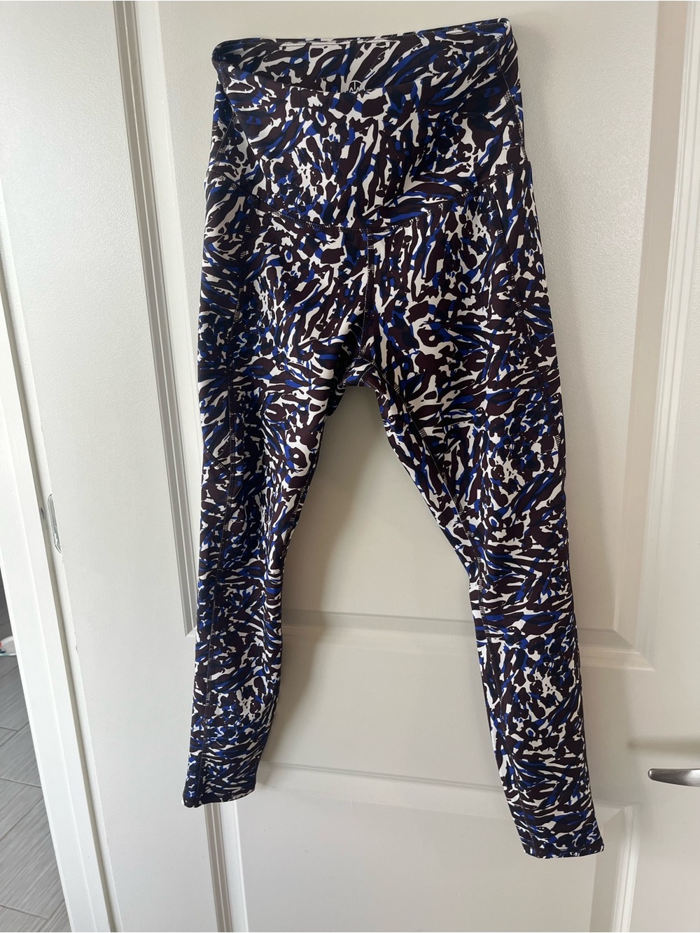 Abstract Print High-Waist Leggings - Blue, Brown& Cream Move Theology Small
